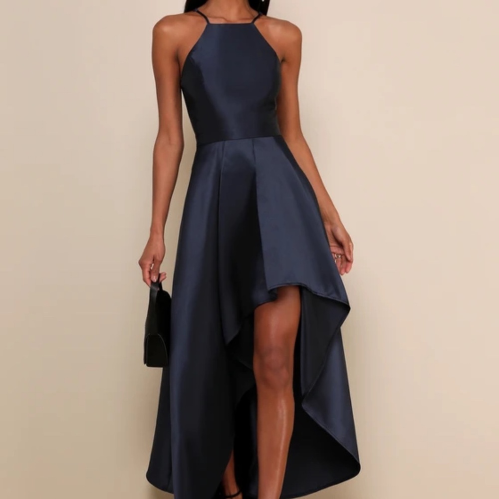 Lulus Broadway Show Navy Blue High-Low Gown
